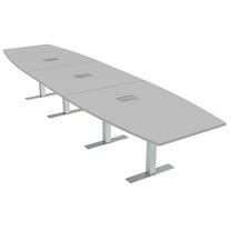 14 Foot Boat Shaped Modular Conference Table Metal T-Bases w/Electric