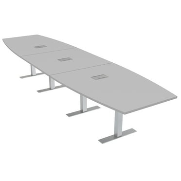 14 Foot Boat Shaped Modular Conference Table Metal T-Bases w/Electric