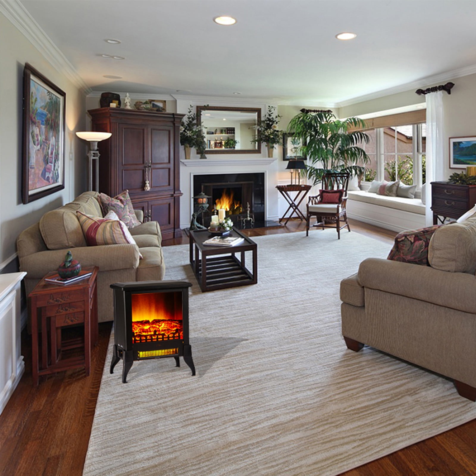 14" Freestanding Electric Fireplace,1400W Infrared Heater with