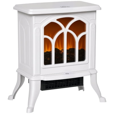 14" Freestanding Electric Fireplace, Portable Fireplace, Plug-in Fireplace Heater with Realistic Logs and Flame Effect, 750W/1500W, White