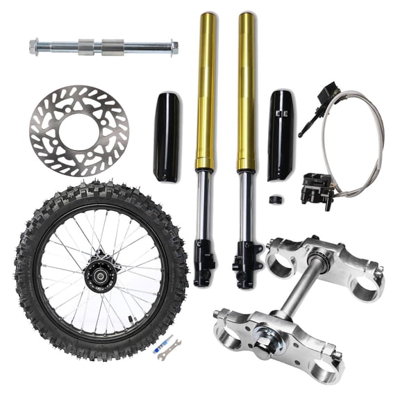 14'' Front Wheel 60/100-14 2.50-14 Dirt Bike Tire Rim 15mm Bearing with 735mm 45/48mm Front Fork Triple Tree Clamp Brake Disc Brake Caliper for SSR PW80 TTR110 YZ65 RM65 KX65 KLX110 CRF70 XR70 Taotao