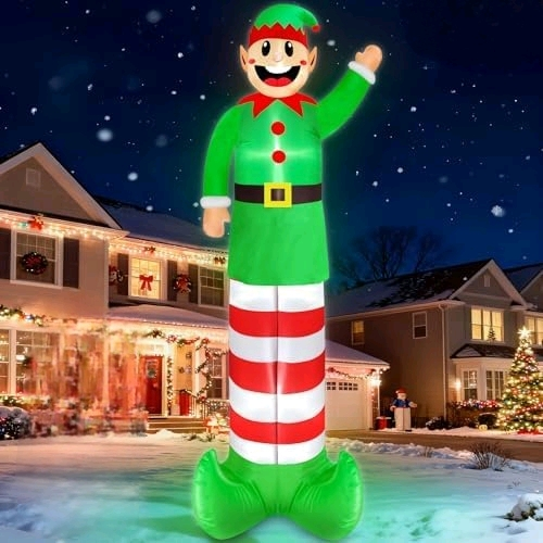 14 Ft by 5.2 Ft Super Tall Christmas Inflatable Elf, Christmas Inflatables Decorations Outdoor Blow Up Giant Santa Elf with Built-in LEDs Inflatable Christmas Decoration for Yard Outside Garden Lawn