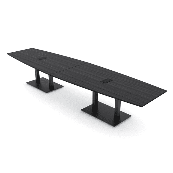 14 Ft Boat Shaped Modular Conference Table Black Bases Electric Units
