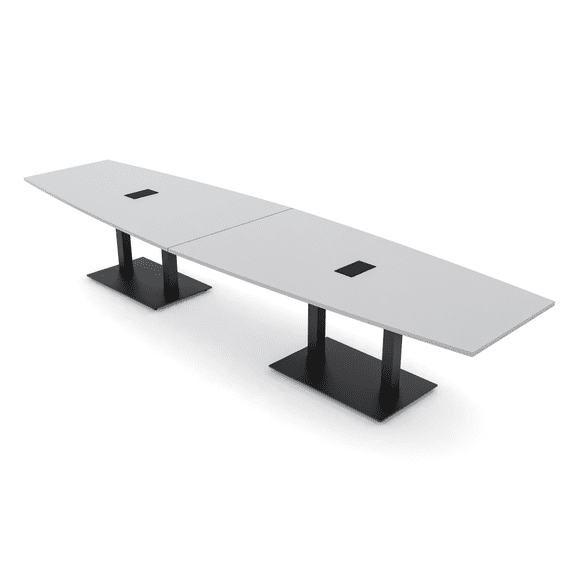 14 Ft Boat Shaped Modular Conference Table Black Bases Electric Units