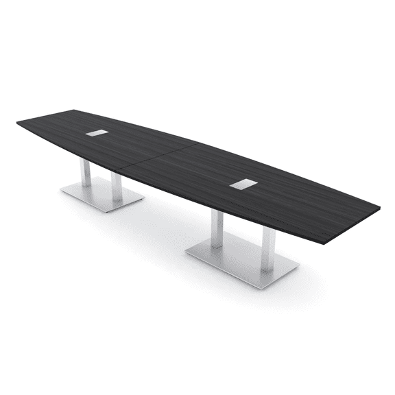 14 Ft Boat Shaped Modular Conference Table Metal Bases Electric Units