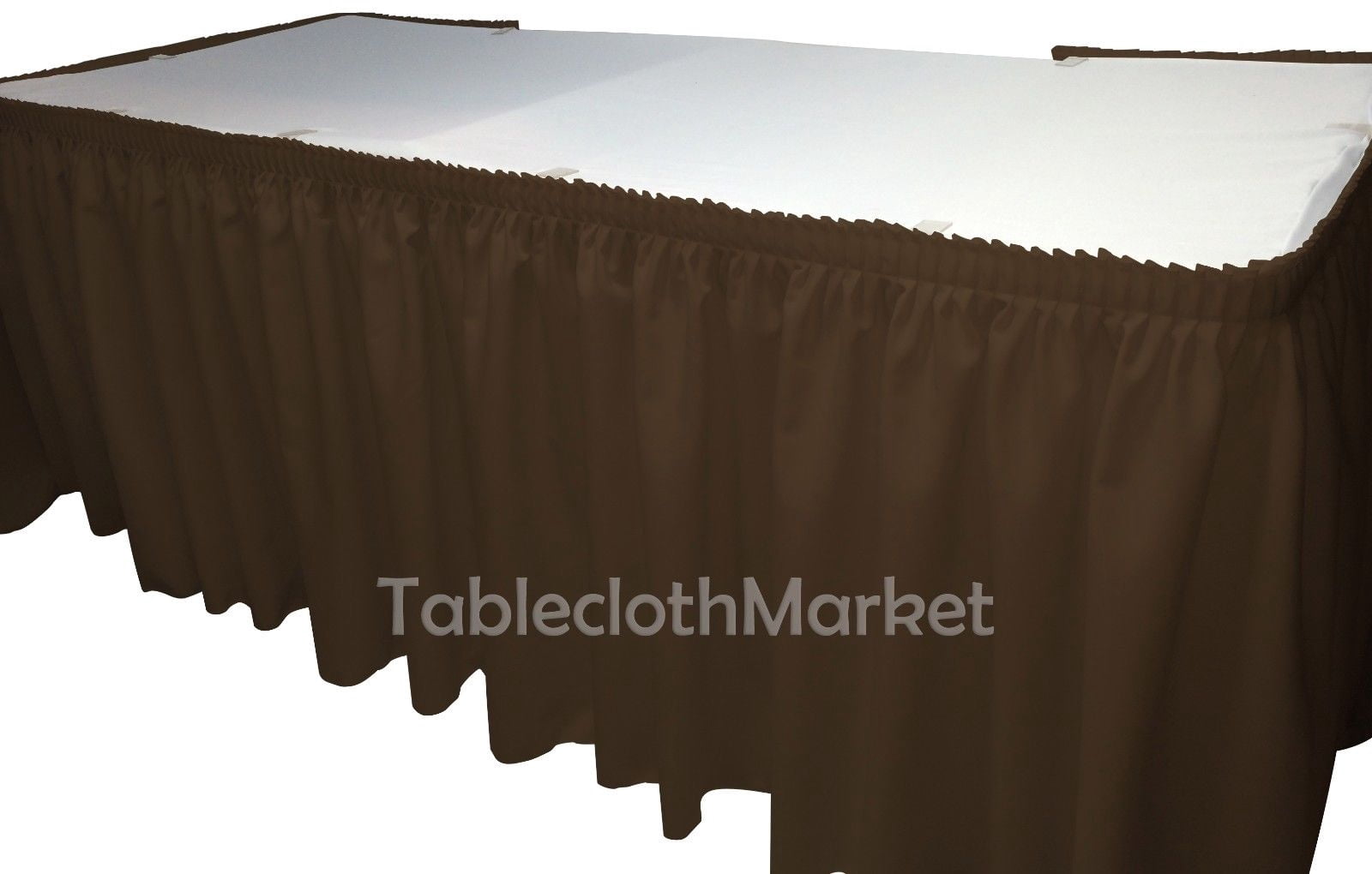 14 Ft Polyester Pleated Table Skirt Set With Clips & Topper – For Events & Media Day