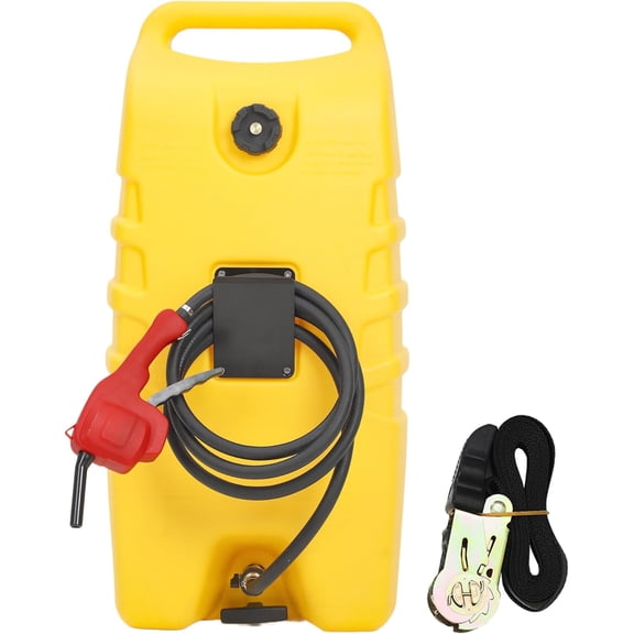 14 Gallon Portable Fuel Tank with Wheels, Red Gas Caddy with Manual Siphon Pump & 10FT Hose, T-Handle for Easy Carry, Included for Cars, ATVs, Boats, Generators - Yellow