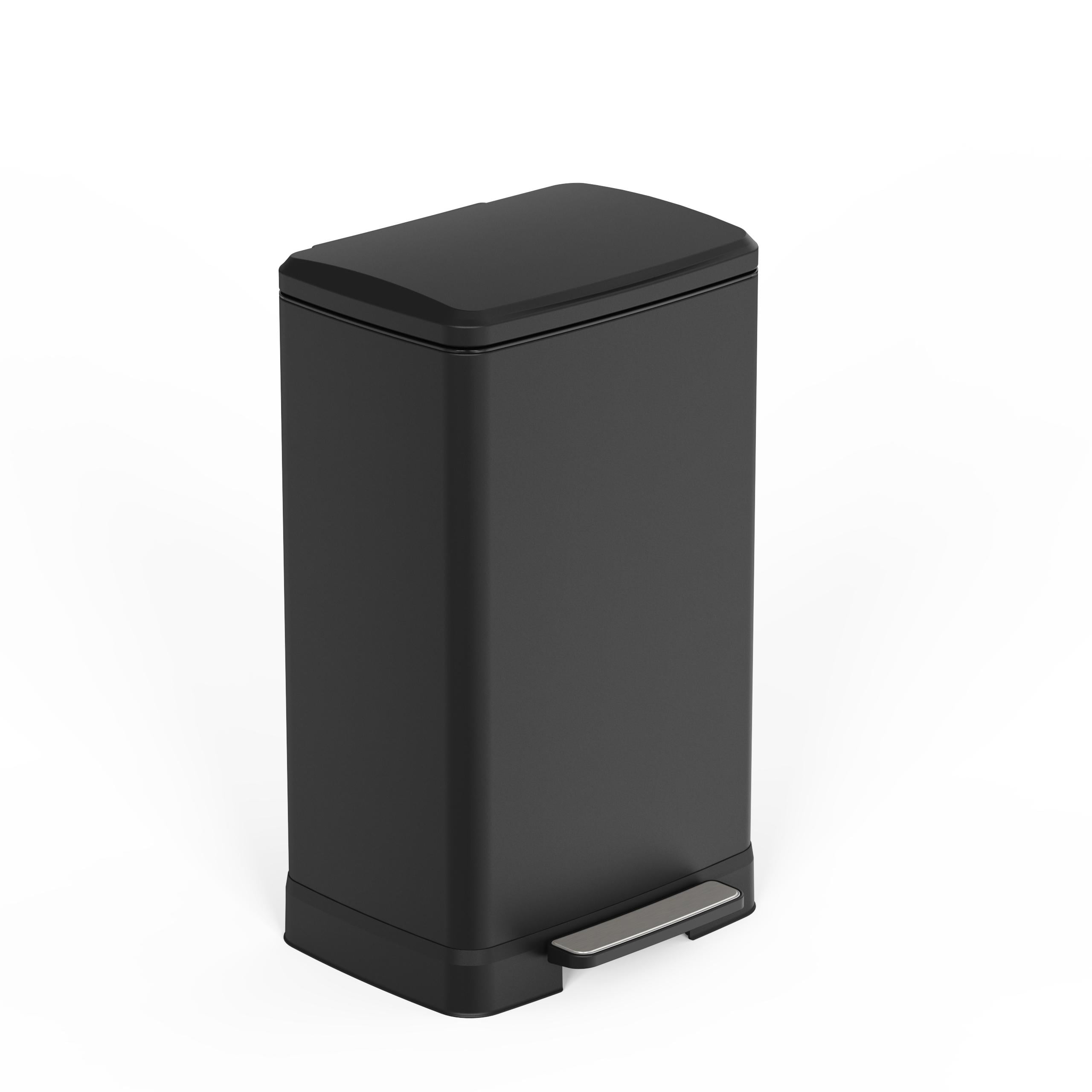 14 Gallons Pedal Trash Can with Soft Close Lid, Removable Inner Bucket & Detachable Wheels, Odor Control Slot for Kitchen Home, Black