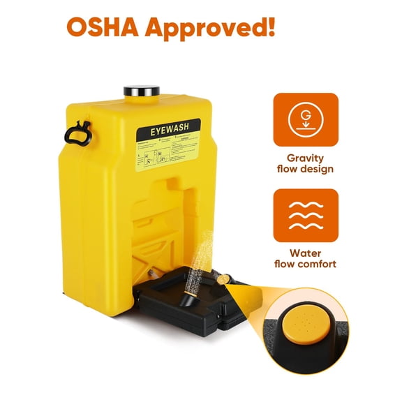 14 Gallons Portable Eye Wash Station Wall Mounted Gravity-Flow Indoors and Out, 53L Refillable Eyewash Station Heavy Duty Emergency Eye Wash Lasting for 15 Minutes