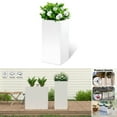 thumbnail image 1 of 14"x14"x30" Garden Pots Rectangular for Outdoor Plants Large Planter Box with Drainage Hole Removable Shelf Tall Plants Container for Yard Front Porch Patio Decorative Metal Steel Heavy Duty, White, 1 of 10