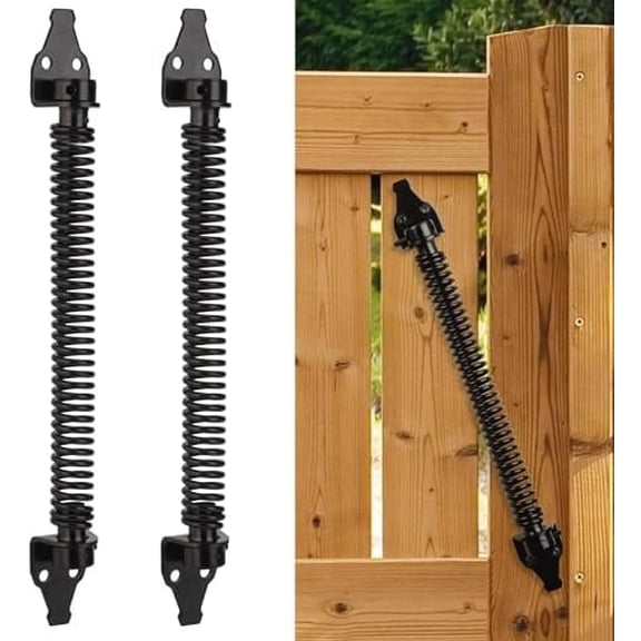 14" Gate Spring Self Closing Heavy Duty Outdoor Door Spring Automatic Fence Gate Closure Hardware Spring Loaded Gate Latch with Adjustable Tool for Wooden and Vinyl Fence, Black (2 Pack)