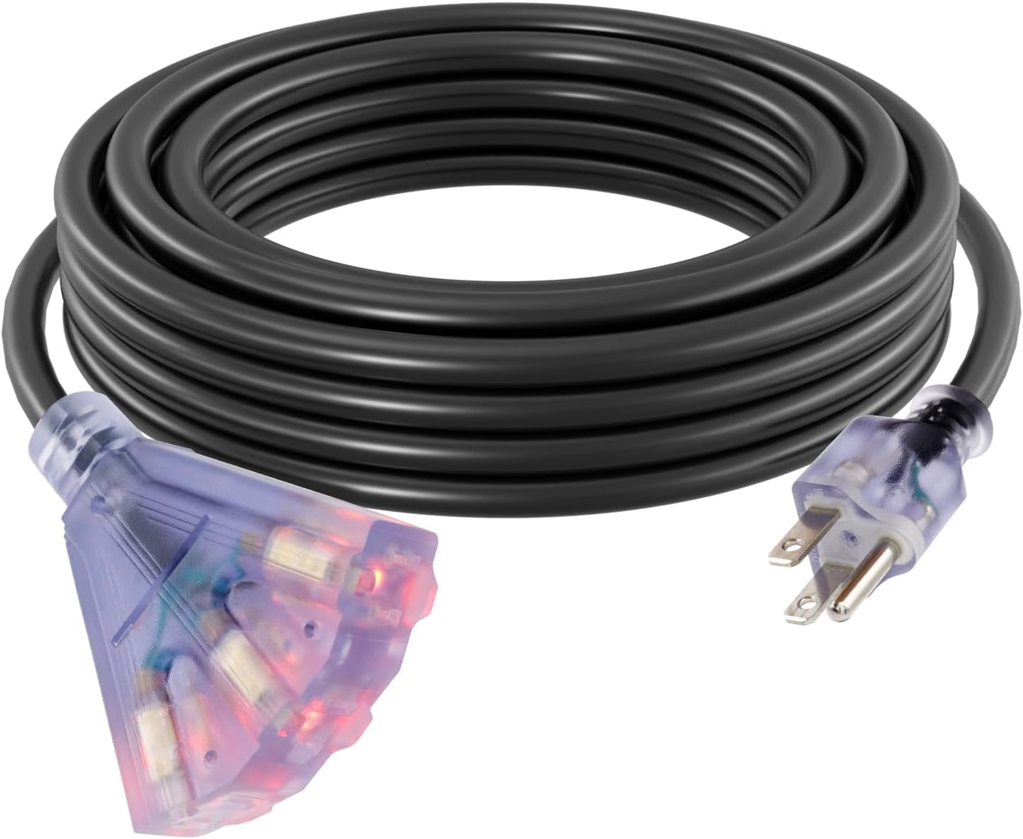 14 Gauge 1875W 30FT 3 Outlet Lighted Outdoor Extension Cord with