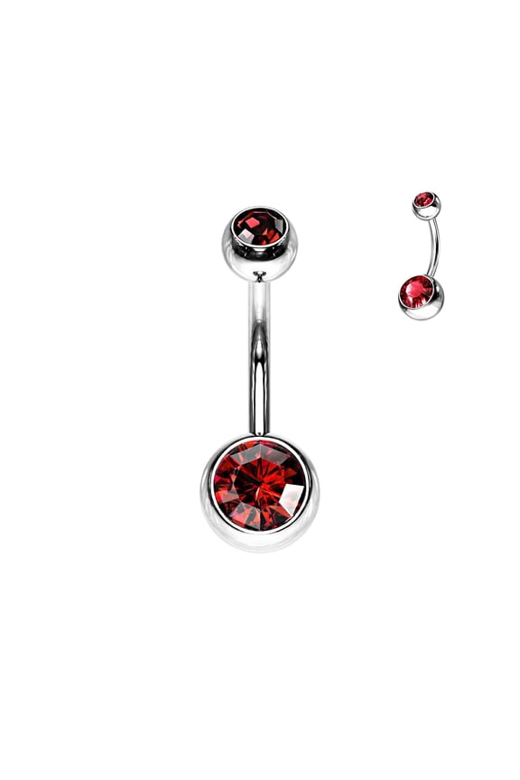 14 Gauge 316L Surgical Steel Belly Button Rings Red Double Gem Ball Naval Button Ring 7/16 Inch