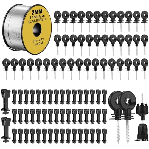 14 Gauge Aluminum Electric Fence Wire 1312ft 400m Aluminum Magnesium Alloy Wire for Electric Fencing with 100 Black Fence Insulators and 1 Socket Tool for Keep Out Animal Predators$$Garden &