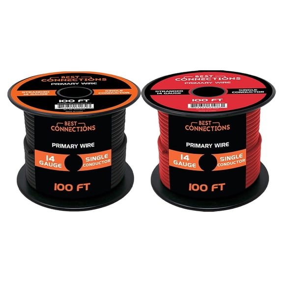 14-Gauge Automotive Primary Wire Bundle (100ft Each, Red & Black) | Ideal for Car Audio, Automotive, and Trailer | Durable Primary/, Power/Ground Electrical Wiring