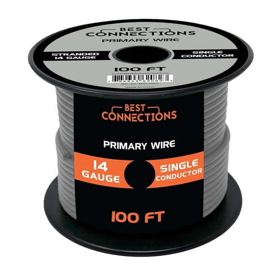 14 Gauge Car Audio Primary Wire (100ft–Gray)– Remote, Power/Ground Electrical