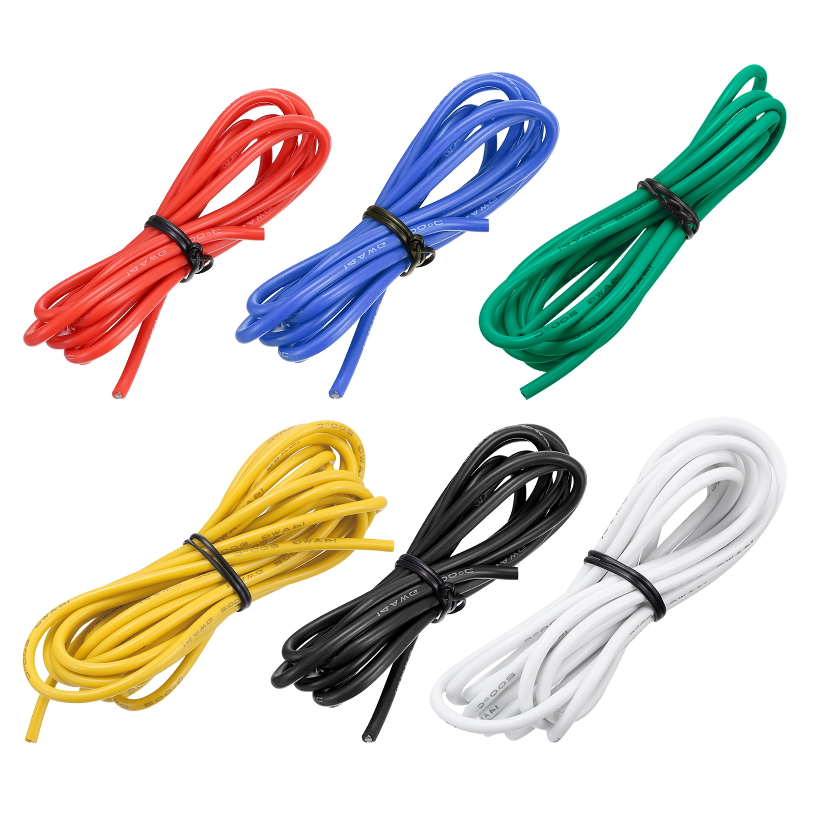 Uxcell 6Pcs 14 Gauge Silicone Wire 14AWG Electrical Wire Stranded Wire Flexible Tinned Copper Wire High Temp Hookup Wire 6 Color 10ft