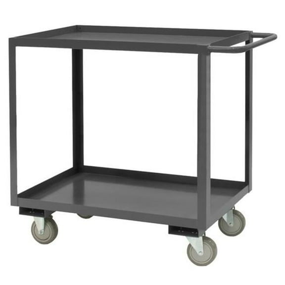 14 Gauge Tubular Push Handled Rolling Service Cart with 2 Shelves & Top Lips Down - Gray - 60 x 30 x 35 in.