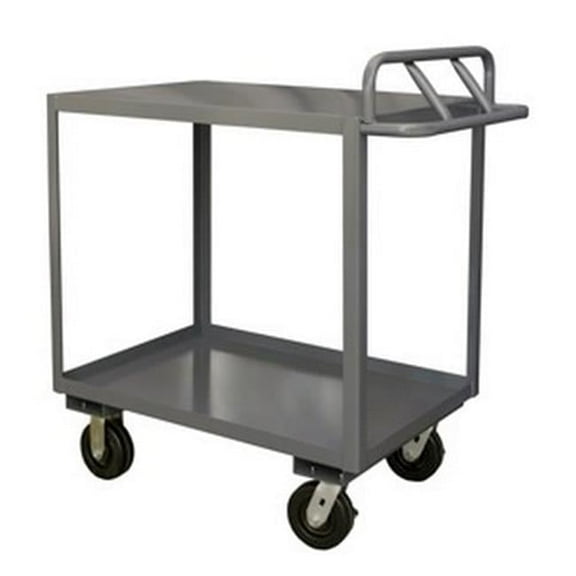 14 Gauge Tubular Push Handled Rolling Service Cart with 2 Shelves & Top Lips Down - Gray - 60 x 30 x 39 in.