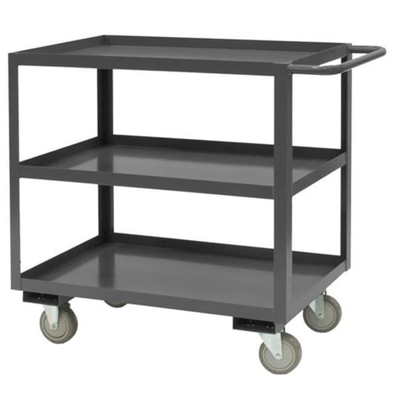 14 Gauge Tubular Push Handled Rolling Service Cart with 3 Shelves & All Lips Up - Gray - 36 x 24 x 35 in.