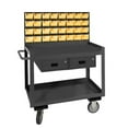 thumbnail image 1 of 14 Gauge Tubular Push Handled Rolling Stock Cart with 32 Yellow Hook on Bins & 2 Shelves & 2 Drawers, Gray - 36 x 24 x 37.75 in., 1 of 1