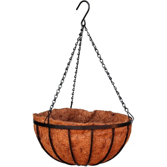 14" Georgian Rigid Iron Hanging Basket with Coco Moss Liner