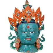 14" Goddess Tara Head - Tibetan Buddhist In Brass | Handmade | Made In India - Brass Statue With Inl
