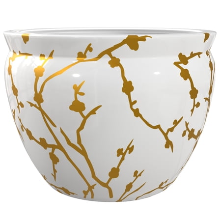 Red Lantern 14" Gold Branches Porcelain Fishbowl Planter