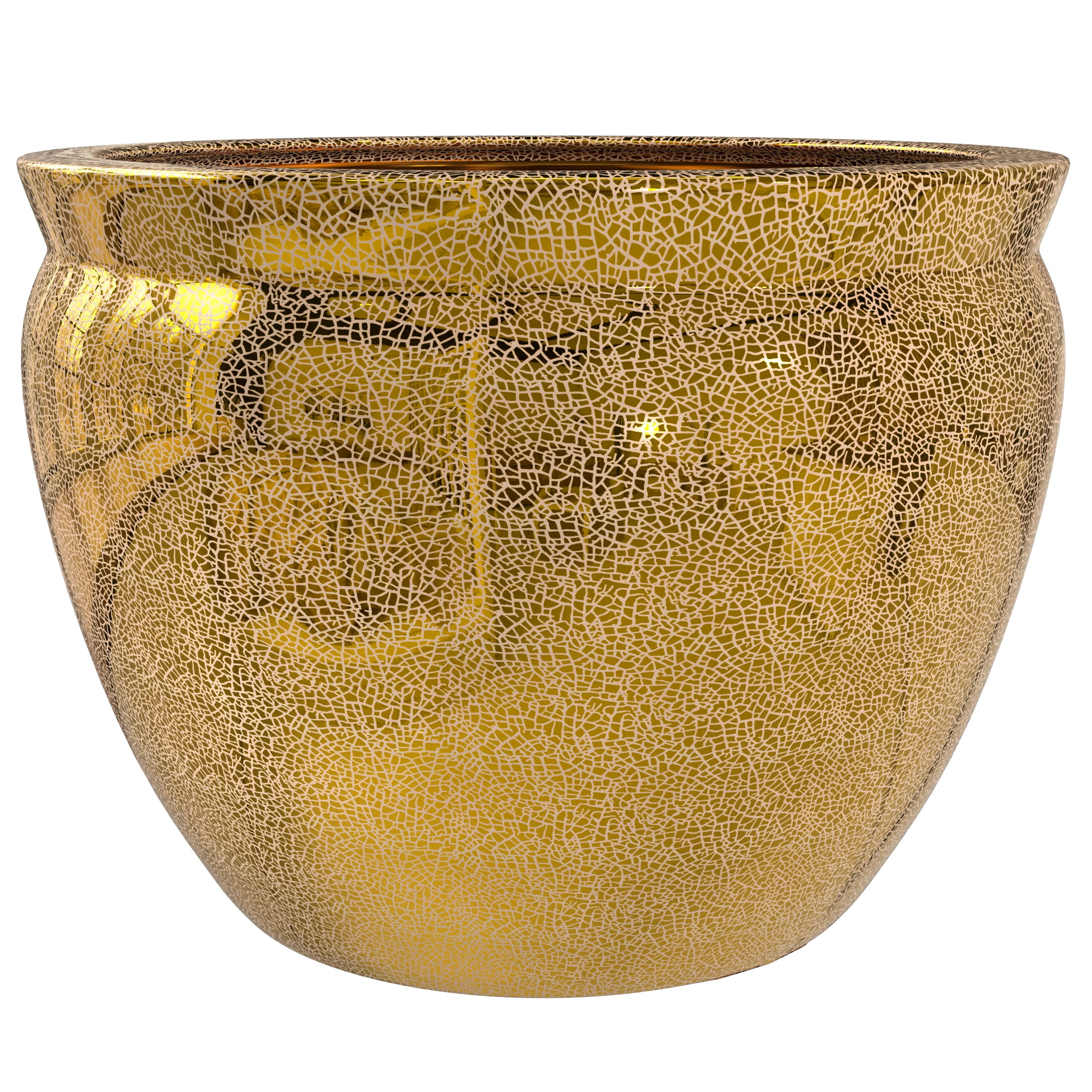 Red Lantern 14" Gold Crackle Porcelain Fishbowl Planter