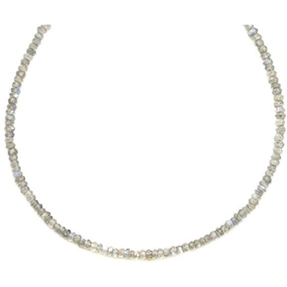14 Gold Filled Labradorite Necklace Faceted Solid Strand Dainty Blue Iridescent Flash, 18" Designed for Adult Women