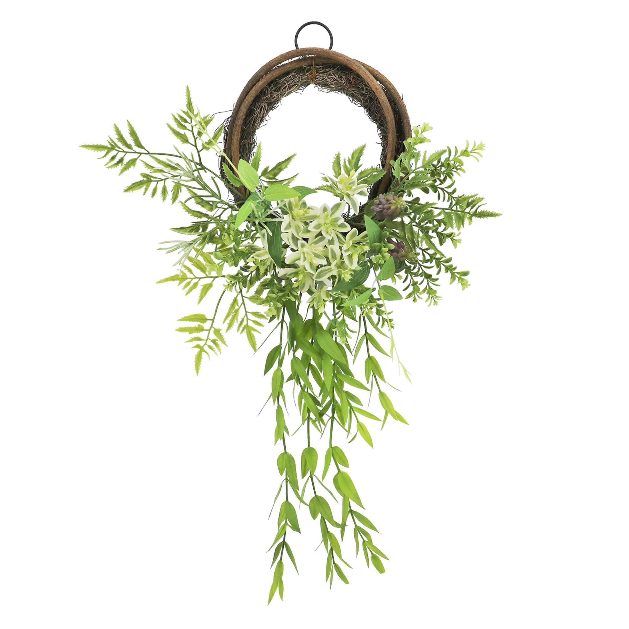 14" Green Boxwood and Heather Artificial Spring Wreath