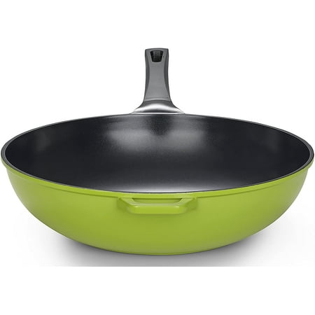 14" Green Ceramic Wok by Ozeri, with Smooth Ceramic Non-Stick Coating (100% and Free)