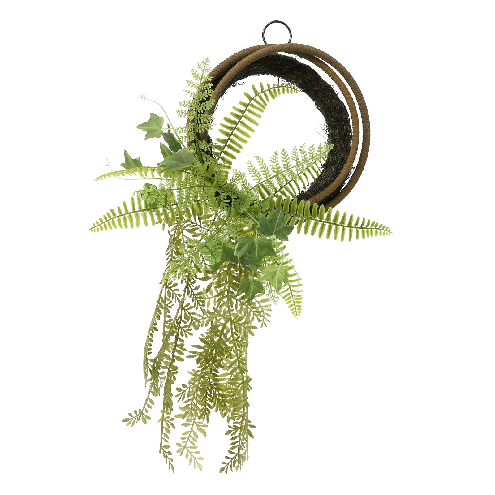 14" Green Artificial Foliage Spring Wreath with Iron Wire
