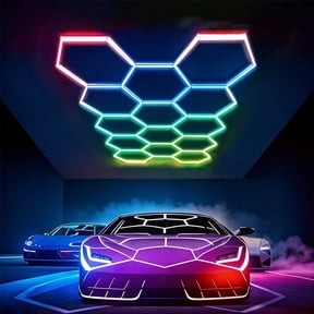 14 Grid RGB Hexagon Lights, DIY 47Pcs Garage LED Panel Light, 356 Color Modes | Music Sync | Smart App & Remote Control LED Ceiling Lights for Gym Bar Gaming Room Garage Lighting Basement Decor