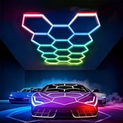 14 Grid RGB Hexagon Lights, DIY 47Pcs Garage LED Panel Light, 356 Color Modes | Music Sync | Smart App & Remote Control LED Ceiling Lights for Gym Bar Gaming Room Garage Lighting Basement Decor