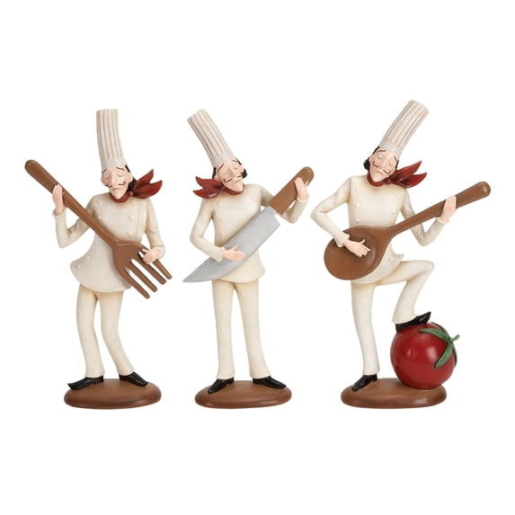 14"H, 8"W White Polystone Chef Sculpture with Musical Instruments, by DecMode (3 Count)