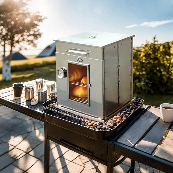 14"H Foldable Camping Oven with 2 Tier Grill, Stainless Steel Portable Camping Stove for Baking Cinnamon Rolls, Breads and Muffins with Wood Burning Fire,Propane Stoves,Campers,Baking BBQ