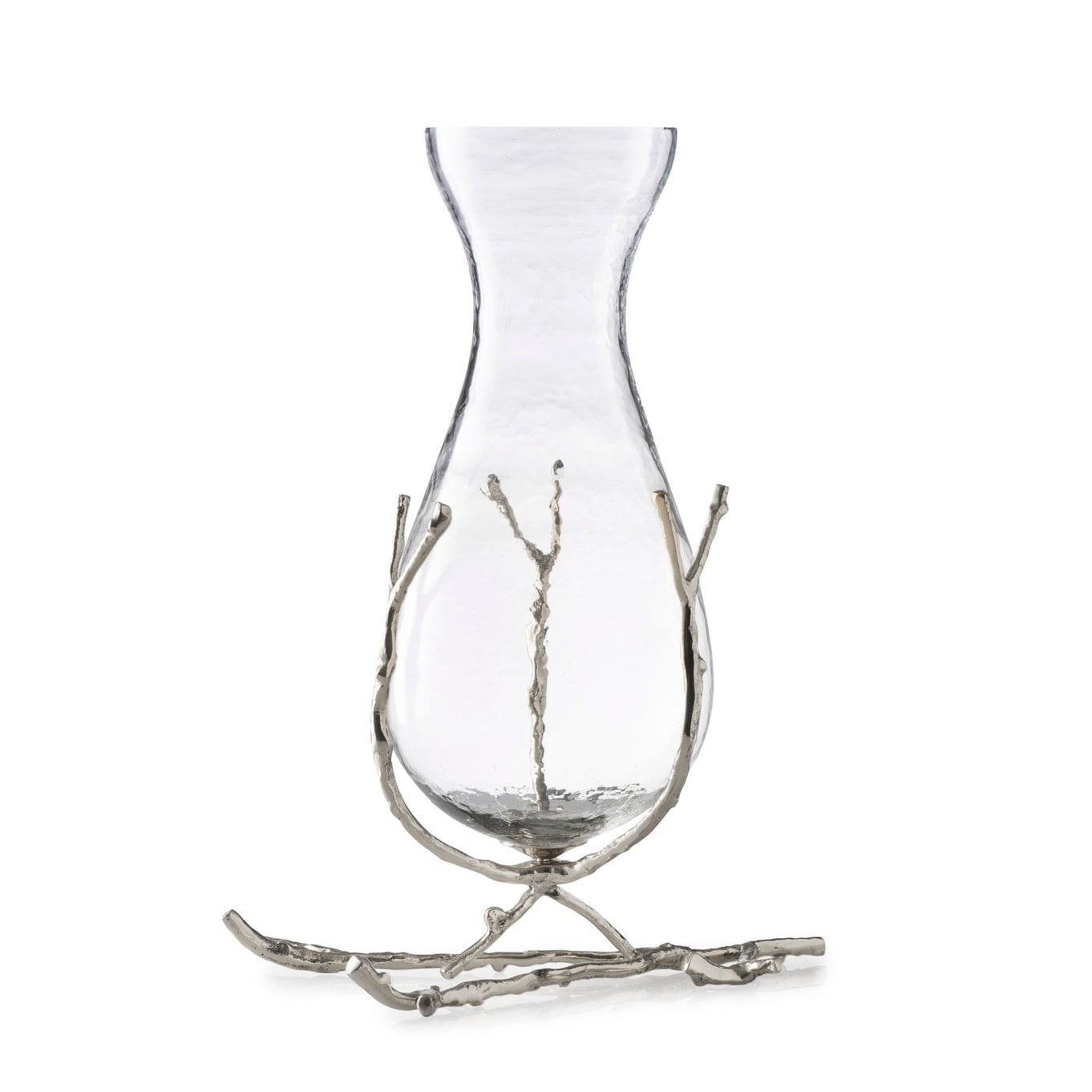 14" Clear Glass Vase with Silver Twig Base