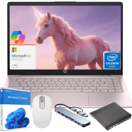 14" HD Laptop, Intel N150,16 GB RAM 128GB eMMC, Windows 11 Home, Anti-Glare Display, Lightweight & Portable Notebook for Students & Everyday Use Gift Set (Pink)