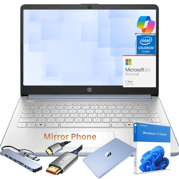 14" HD Laptop, Intel N150,4 GB RAM 128GB eMMC, Windows 11 Home, Anti-Glare Display, Lightweight & Portable Notebook for Students & Everyday Use Gift Set (Blue)