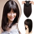 thumbnail image 1 of 14" Hair Topper with Bangs Clip in Top Extensions 200% Density Silk Base Top Hairpieces Straight Crown Wiglet for Thinning  Hair Women, 1 of 10