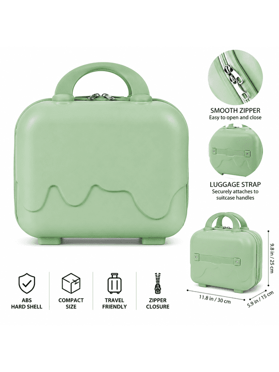 14" Hard Shell Cosmetic Travel Case, Mini Organizer with Handle, Green