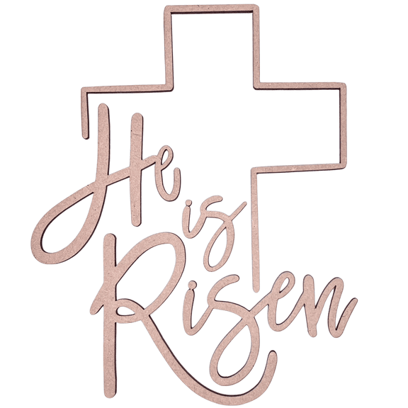 14" He is Risen Wood Cutout With Cross | 1/4" Thick Birch Wood | Easter Crafts | Wood Words | Wood Cross | | Christian Decor