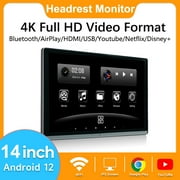 14  Headrest Monitor Display IPS Android 12 Touch Screen For Car Rear Seat Player Video Music FM Bluetooth AirPlay HDMI
