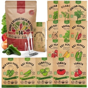 14 Herbs & Veggies Salsa Mix Seeds Pack - 5,180+ Non GMO Heirloom Herb, Tomato & Chili Pepper Seeds