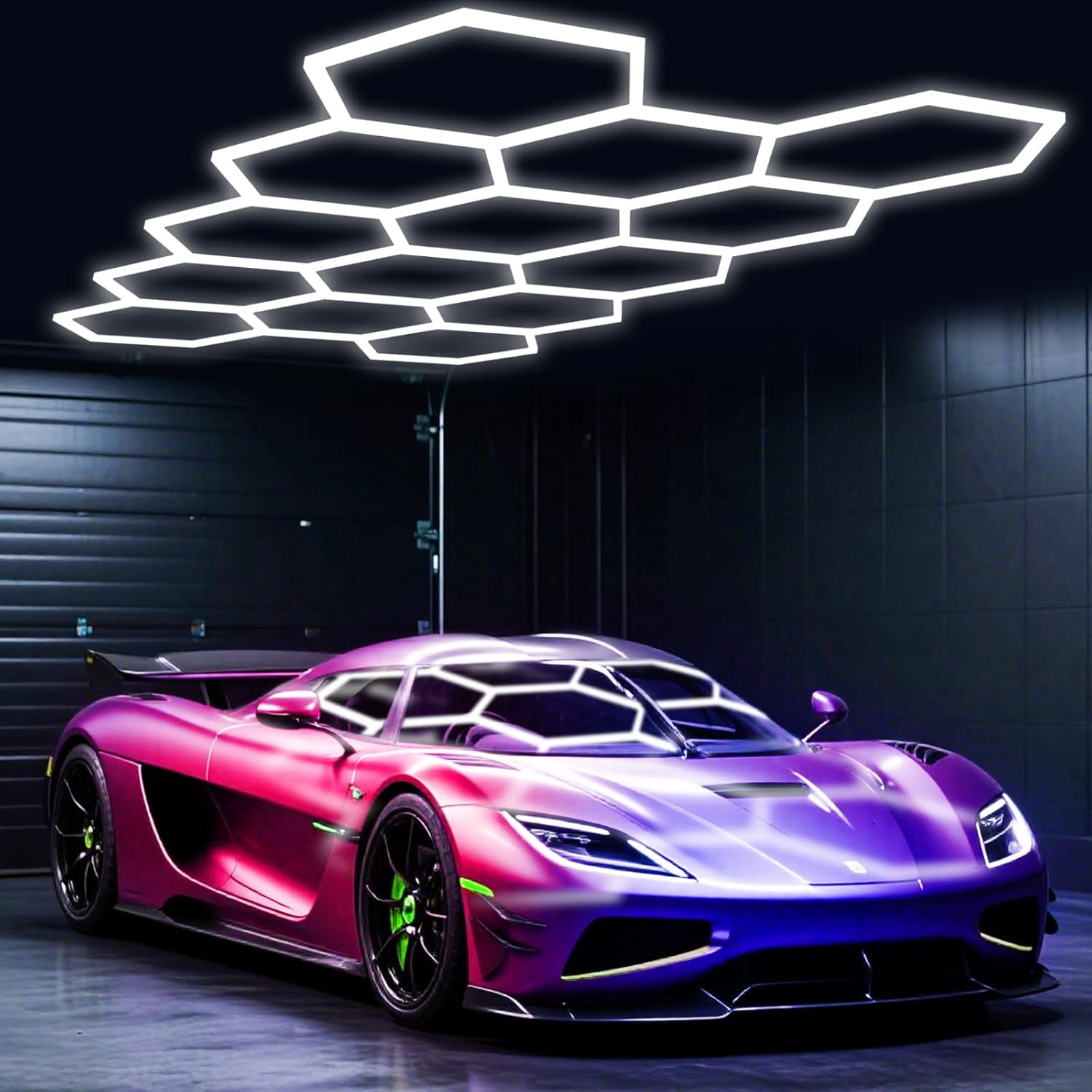 14 Hexagon LED Garage Light 6500K, 61560 Lumens, Honeycomb Design, 14-Grid System, Octagon Shop Light for Workshop, Gym, Warehouse & Car Wash