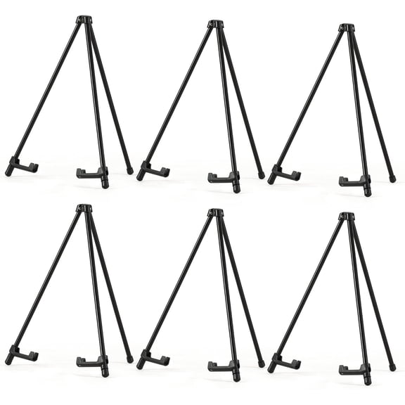 14" High Tabletop Instant Display Easel - Black Steel Small Tripod Easel Stand with Adjustable Holders for Pictures, Paintings, Posters and Store Signs(6 Pack)