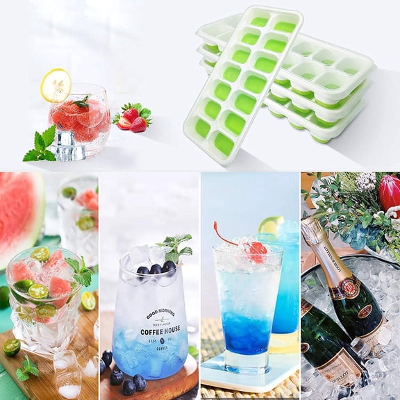 14 Holes Silicone Ice For Cube Tray Ices Maker For Mold Trays Containers With Cover Green YIWEI