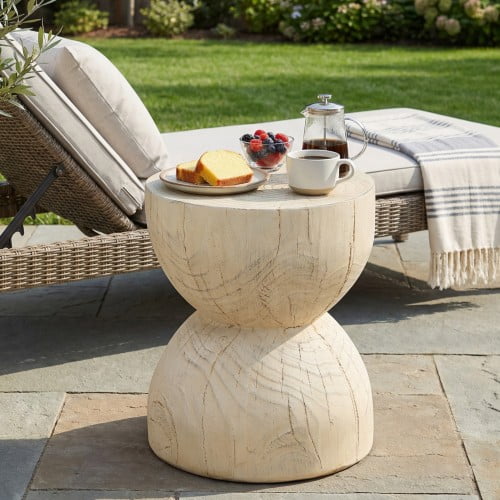 14" Hourglass‑Shaped Modern Nightstand, Farmhouse End Table With Mgo Composite, Sofa Side Table For Indoor Outdoor Space, Natural Wood