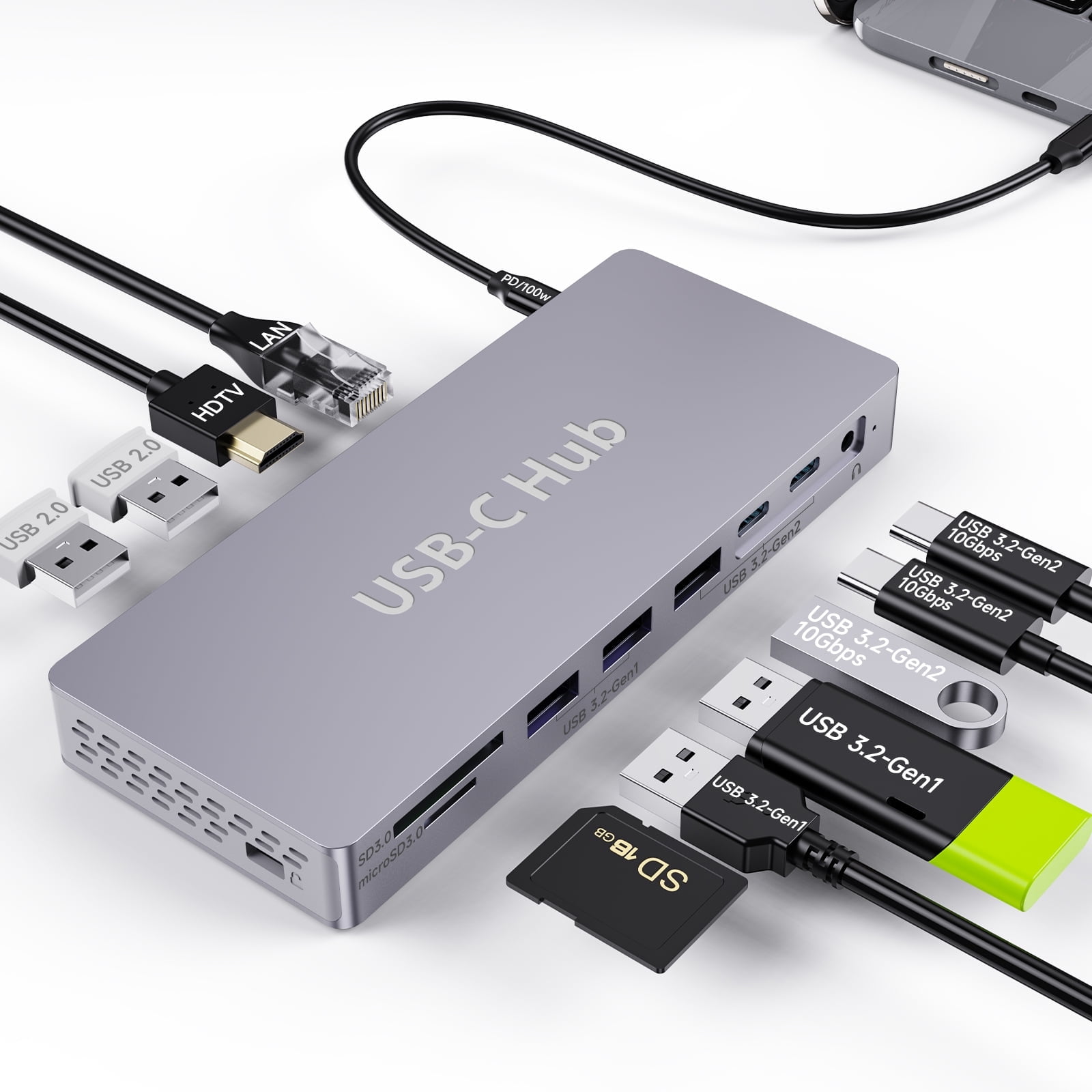 14 in 1 USB C Hub,  USB C Docking Station Dual Monitor, Adapter with HDMI(4K60Hz), Ethernet, 3 USB 10G,100W PD, SD/TF, Audio, Laptop Docking Station for Dell/HP/Lenovo/ThinkPad/Surface